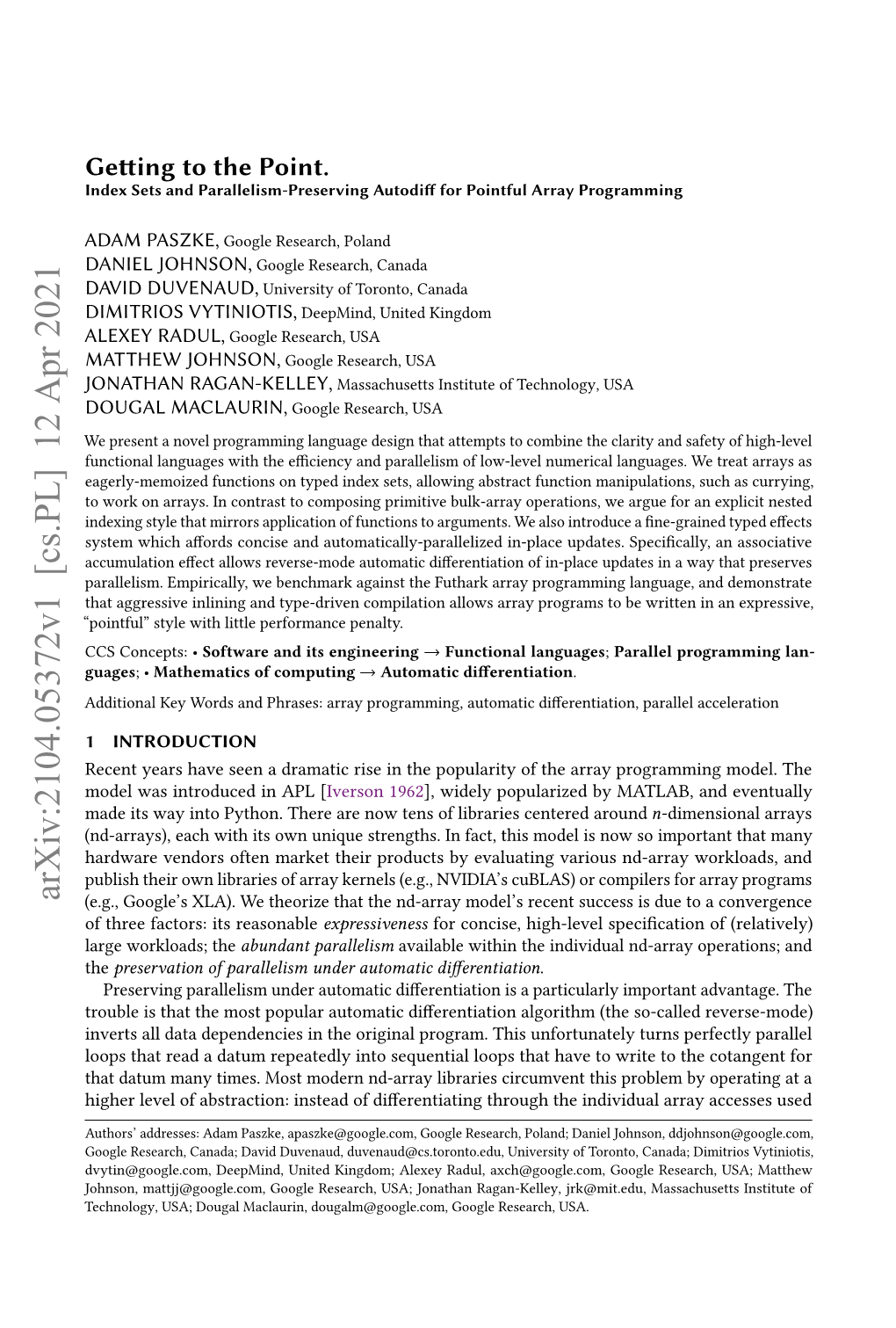 Getting to the Point. Index Sets and Parallelism-Preserving Autodiff for Pointful Array Programming