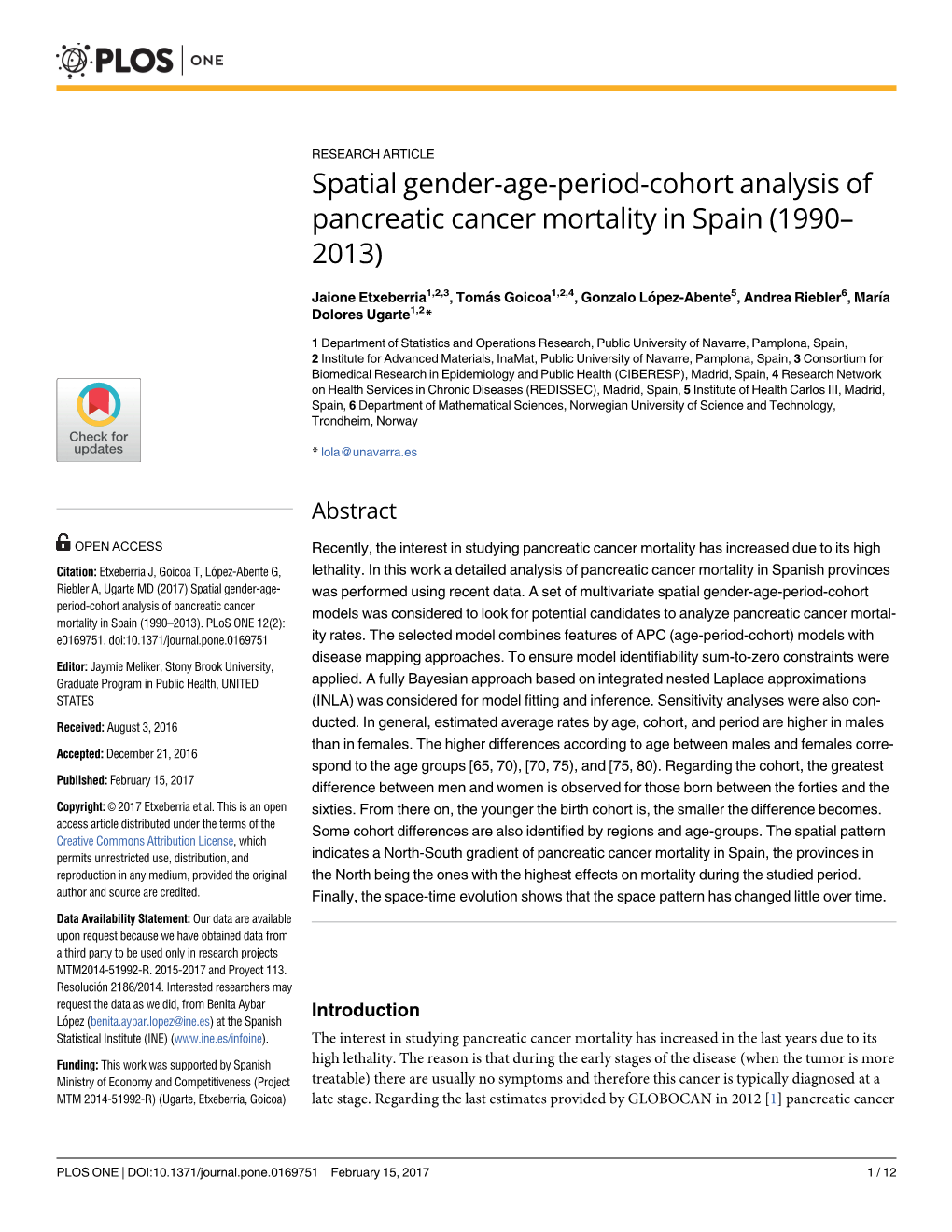 Spatial Gender-Age-Period-Cohort Analysis of Pancreatic Cancer Mortality in Spain (1990–2013)