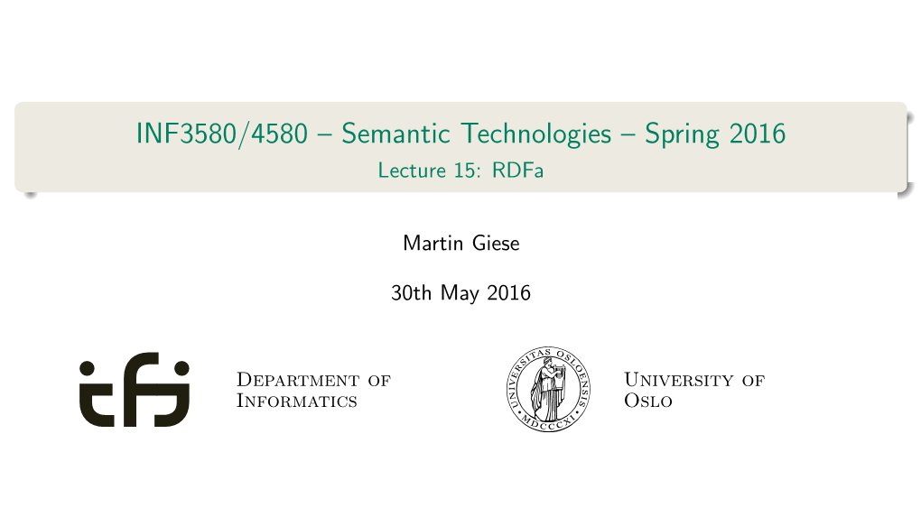 INF3580/4580 – Semantic Technologies – Spring 2016 Lecture 15: Rdfa