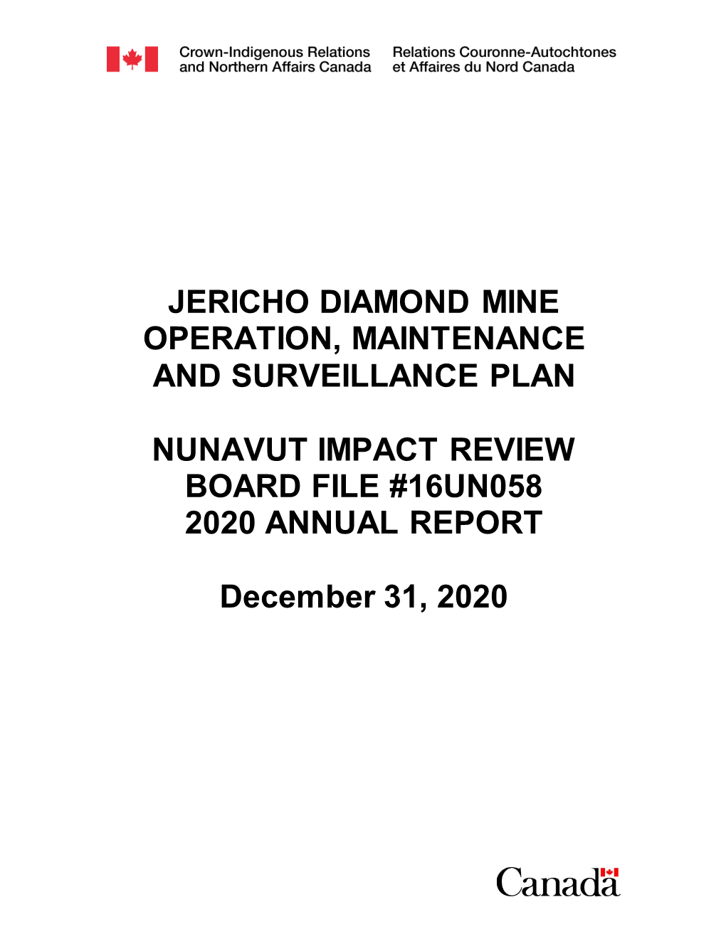 Jericho Mine Site – Operation, Maintenance and Surveillance Program – 2020 Report