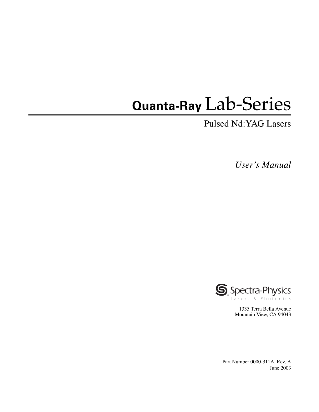 Quanta-Ray Lab-Series Pulsed Nd:YAG Lasers