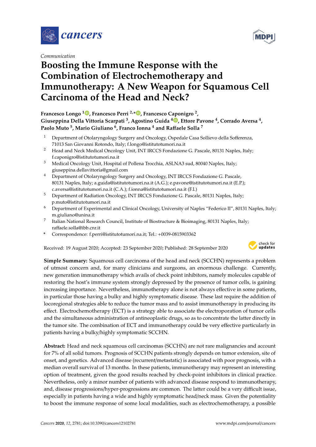 Boosting the Immune Response with the Combination of Electrochemotherapy and Immunotherapy: a New Weapon for Squamous Cell Carcinoma of the Head and Neck?