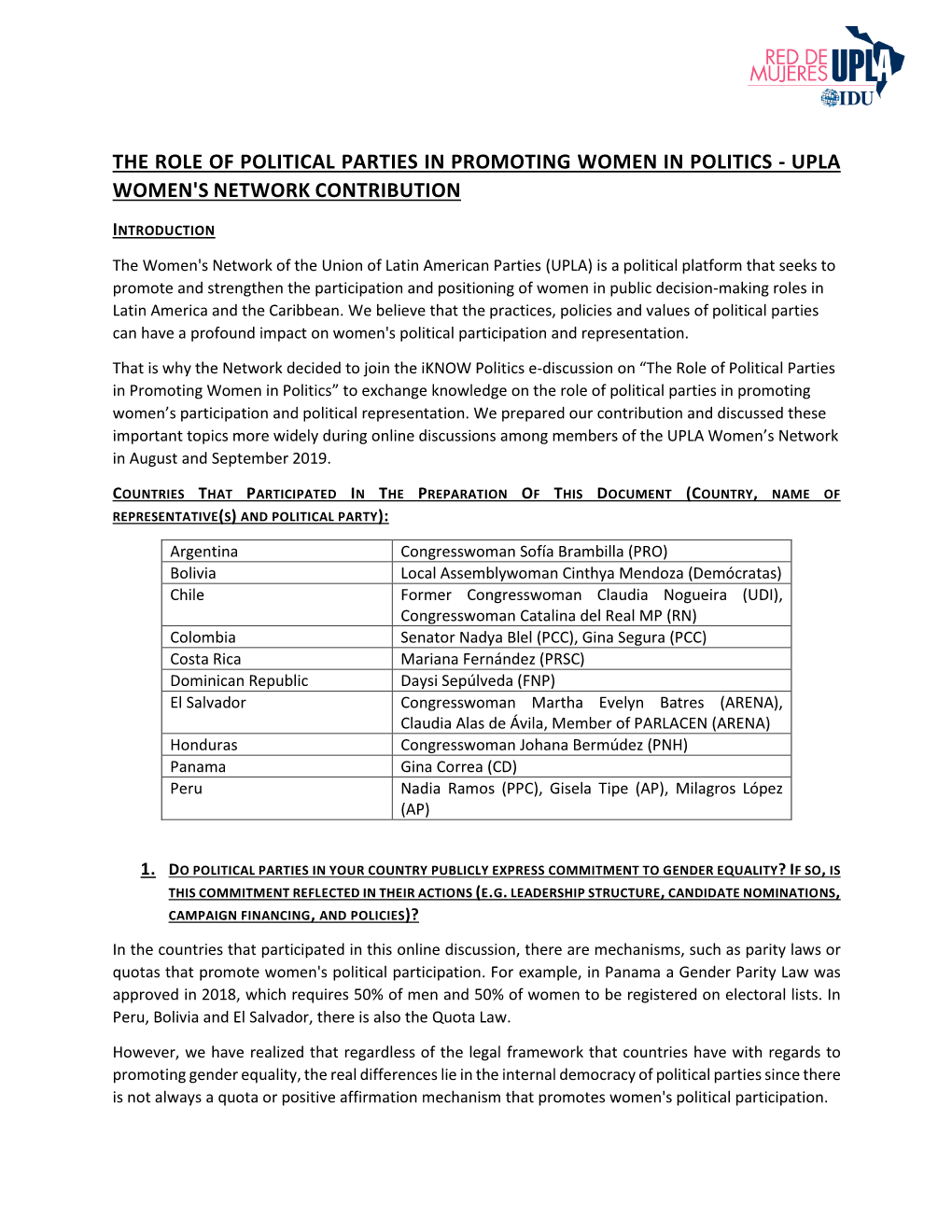 The Role of Political Parties in Promoting Women in Politics - Upla Women's Network Contribution