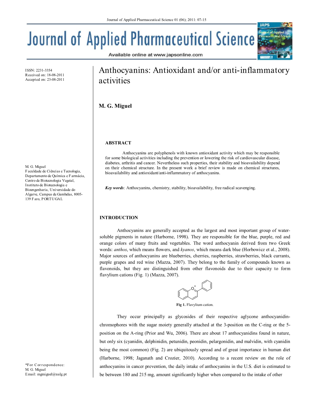 Anthocyanins: Antioxidant And/Or Anti-Inflammatory Activities