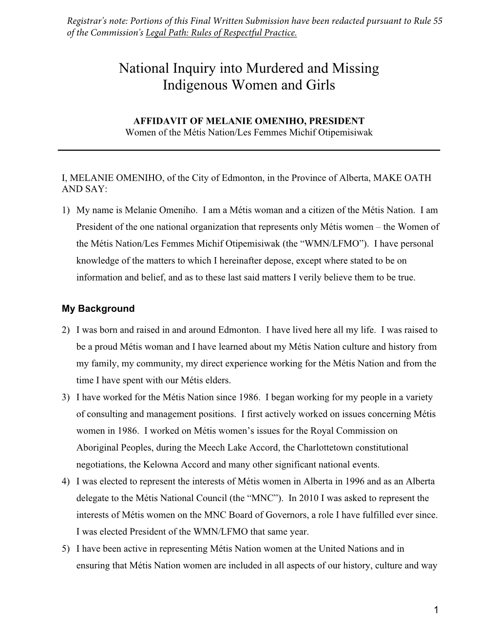 National Inquiry Into Murdered and Missing Indigenous Women and Girls