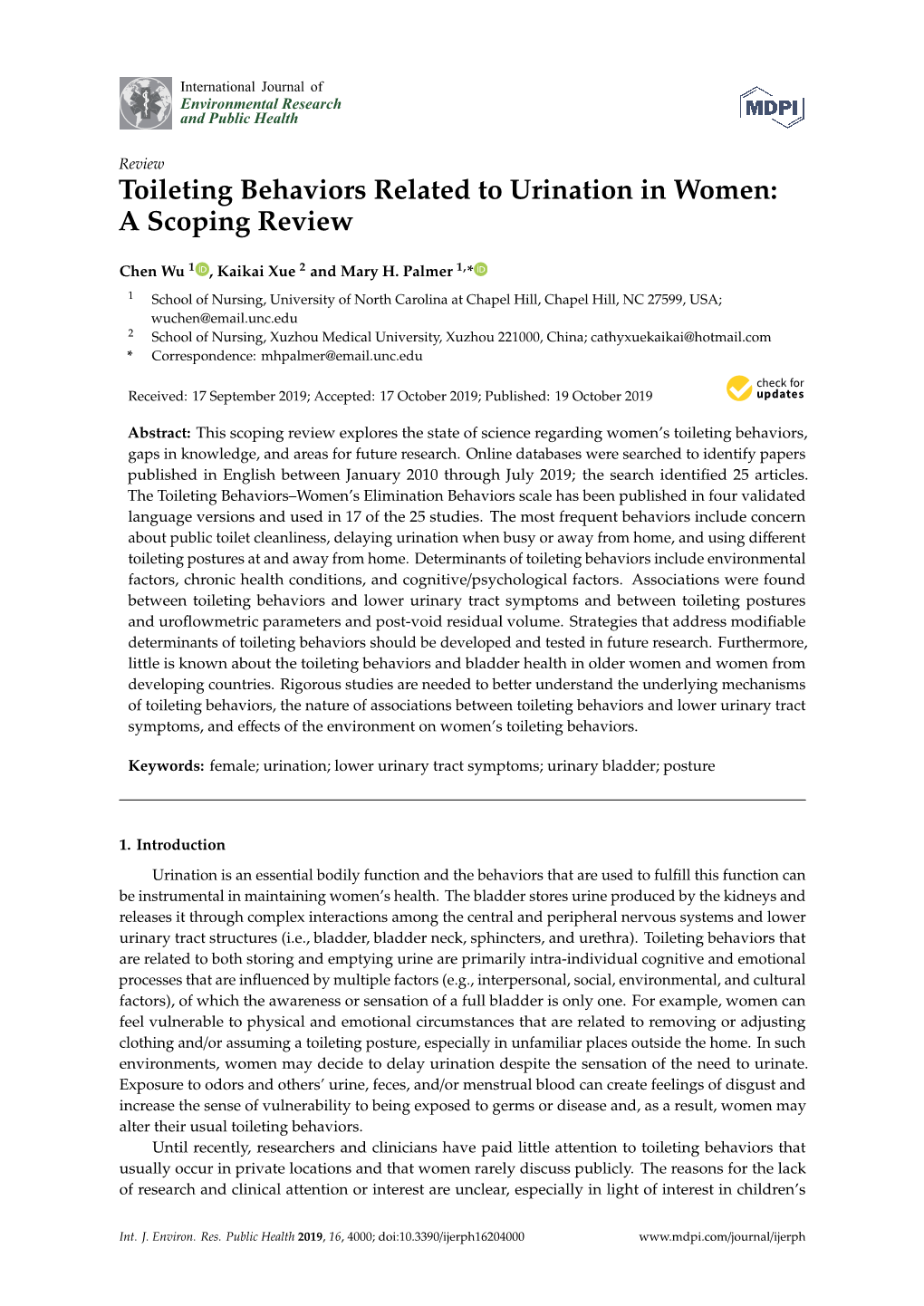 Toileting Behaviors Related to Urination in Women: a Scoping Review