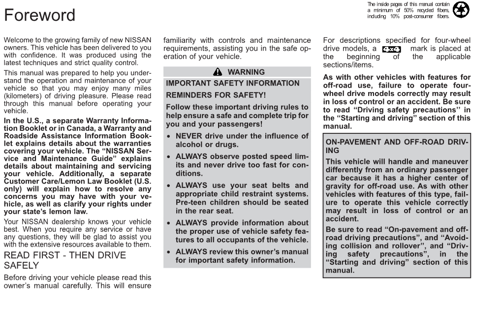 2002 Nissan Xterra Owners Manual