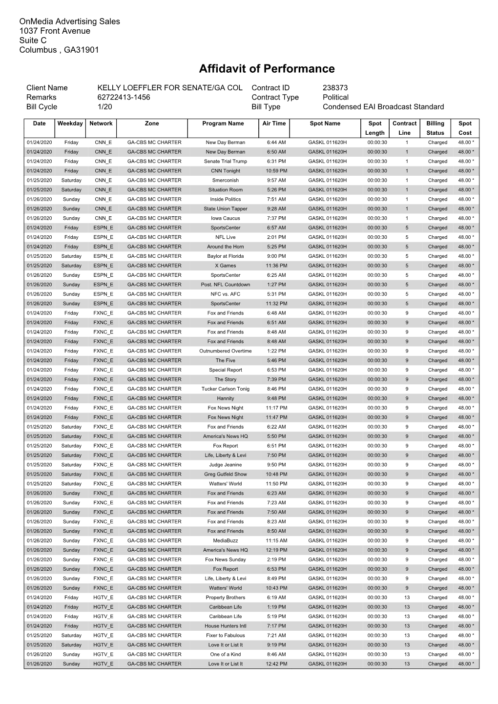 Affidavit of Performance