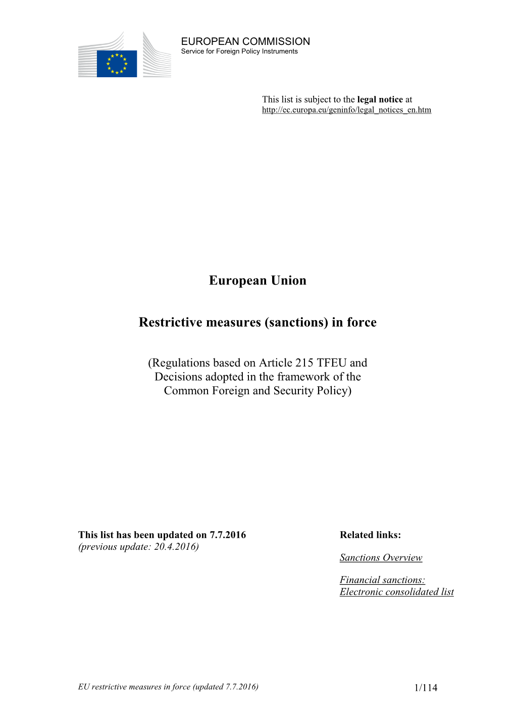 EUROPEAN COMMISSION Service for Foreign Policy Instruments