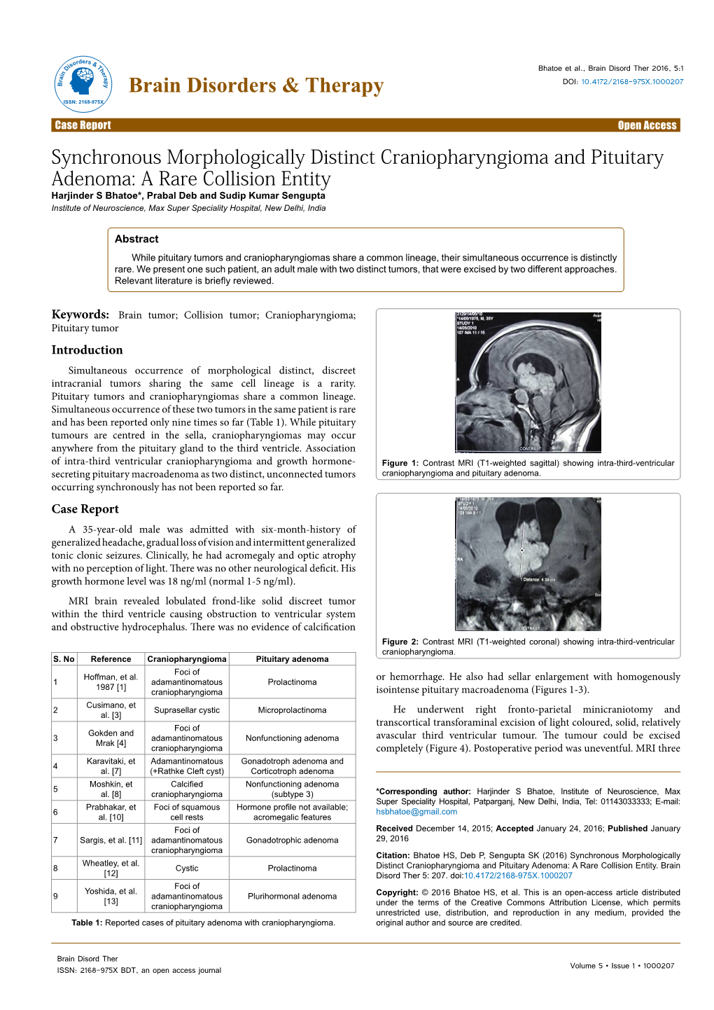 Synchronous Morphologically Distinct Craniopharyngioma and Pituitary