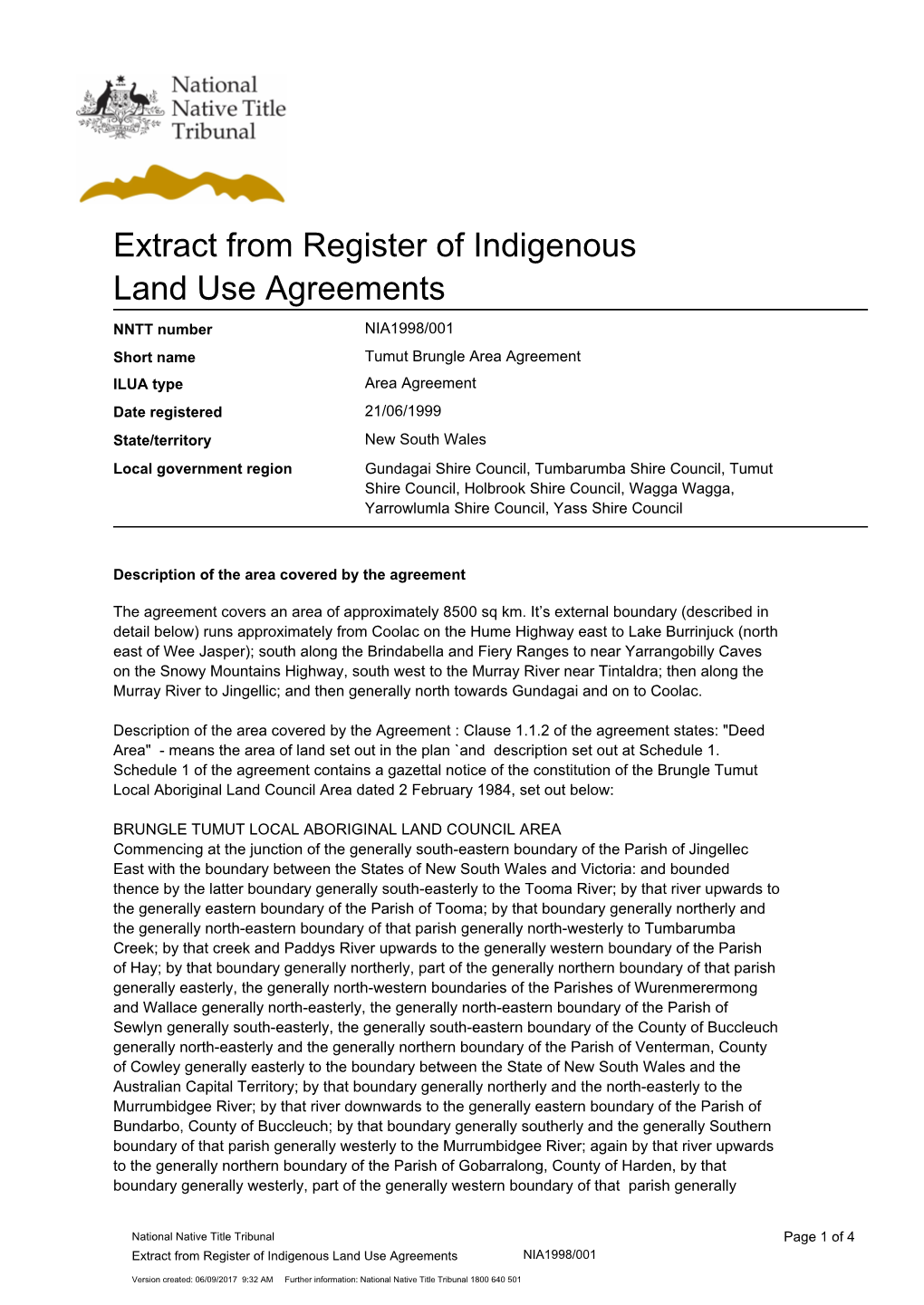 Extract from Register of Indigenous Land Use Agreements