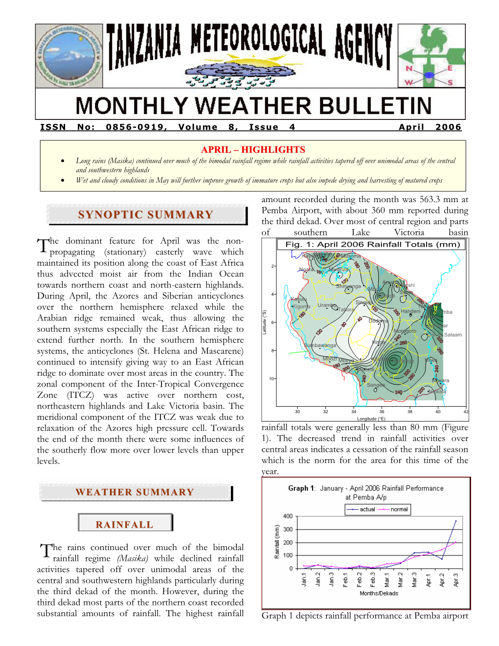 SYNOPTIC SUMMARY Pemba Airport, with About 360 Mm Reported During the Third Dekad