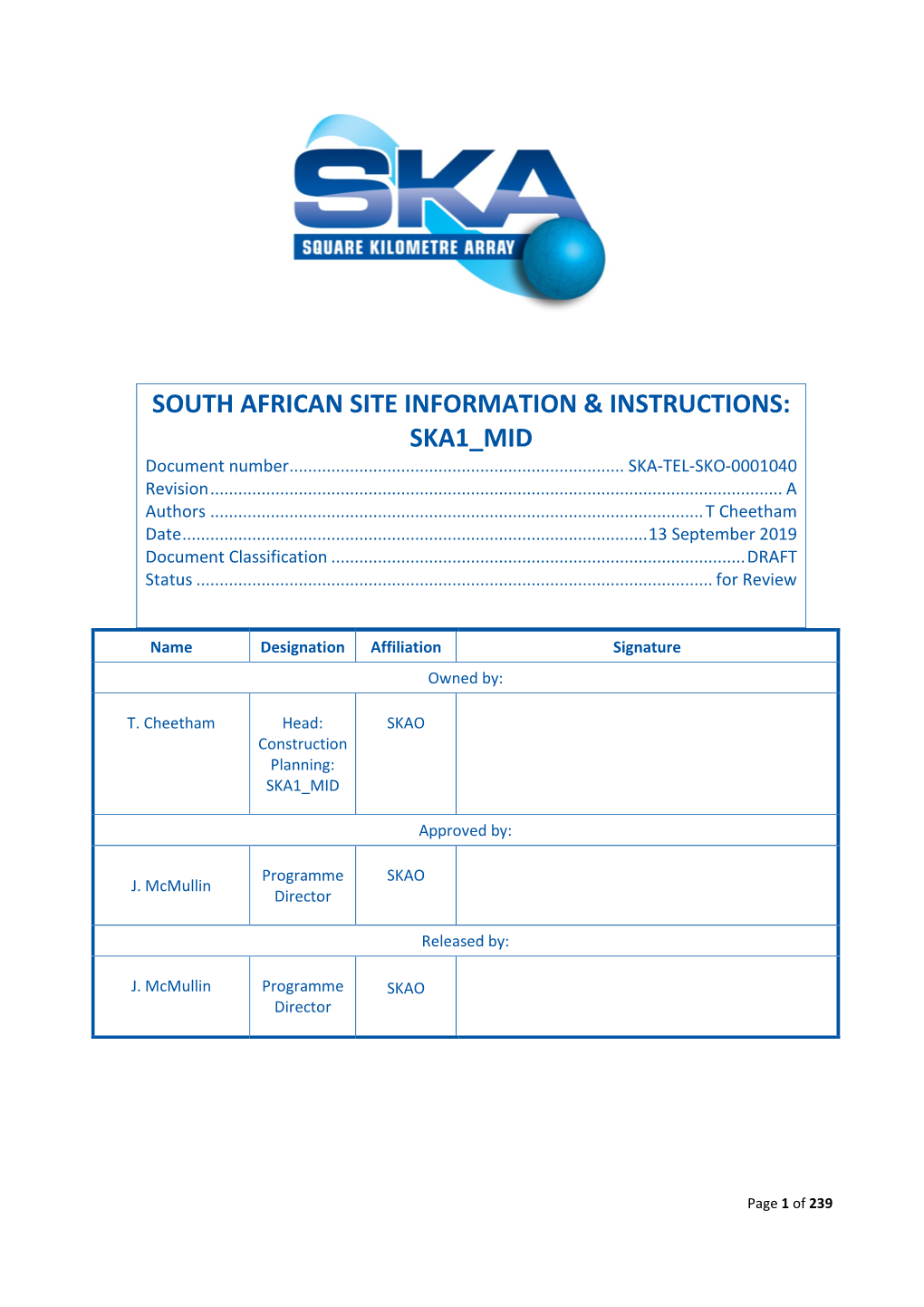 South African Site Information & Instructions