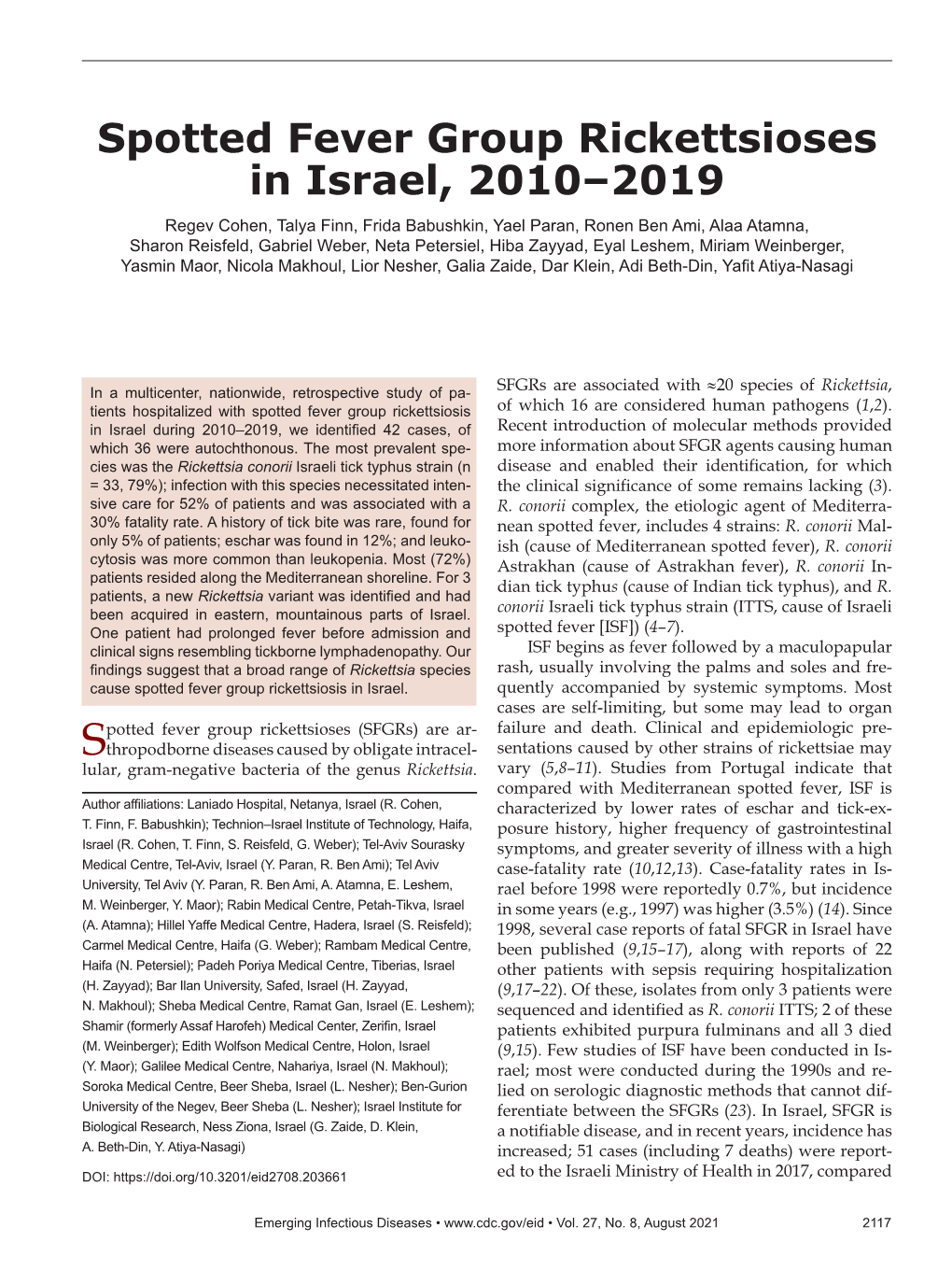 Spotted Fever Group Rickettsioses in Israel, 2010–2019