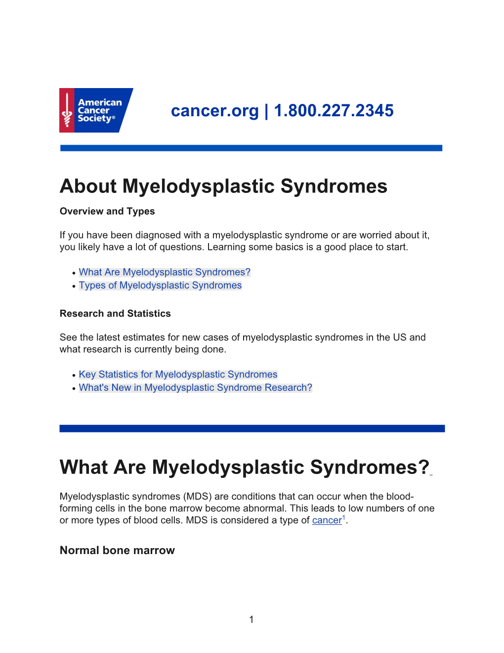 Myelodysplastic Syndromes Overview and Types