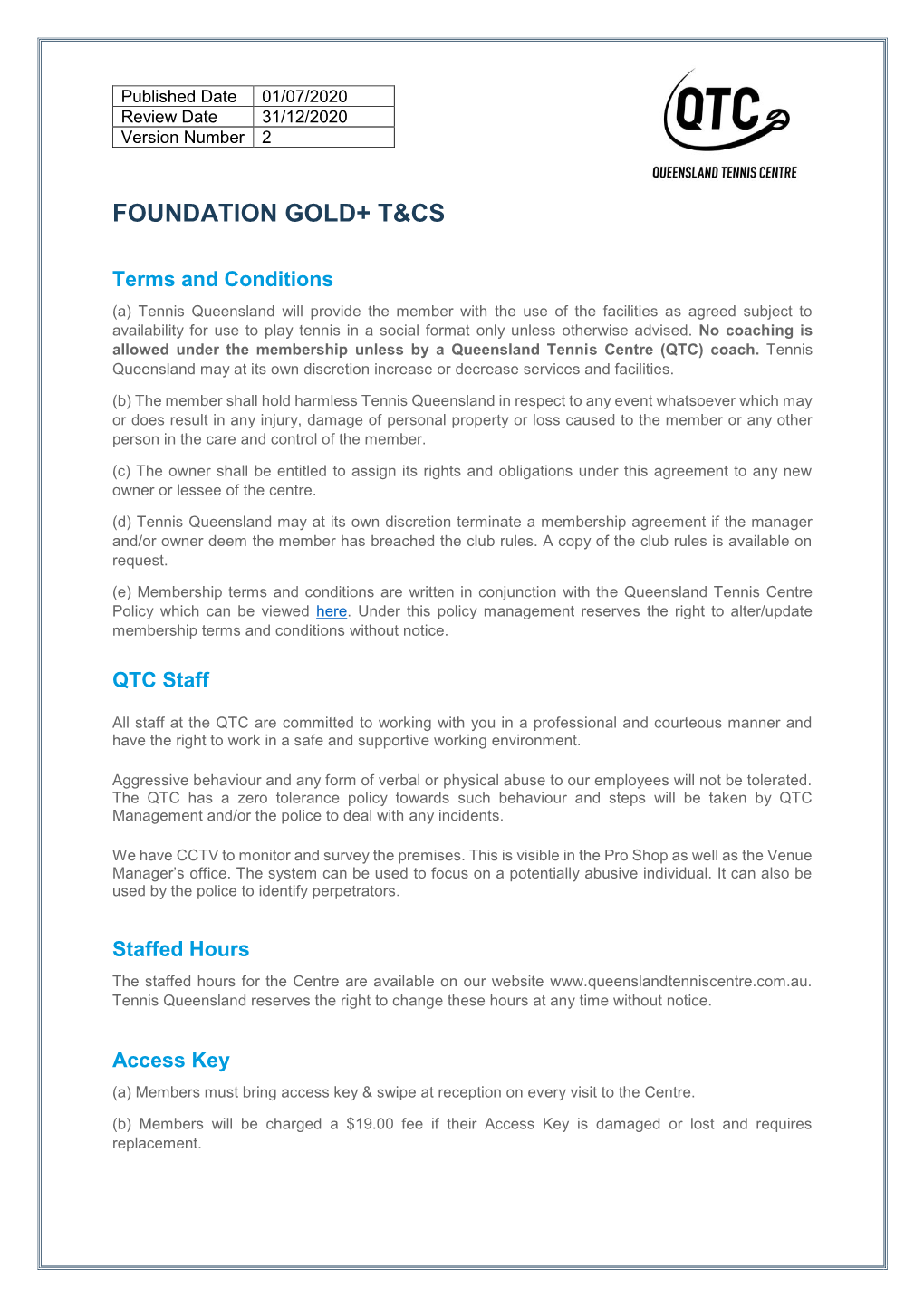 Foundation Gold+ T&Cs