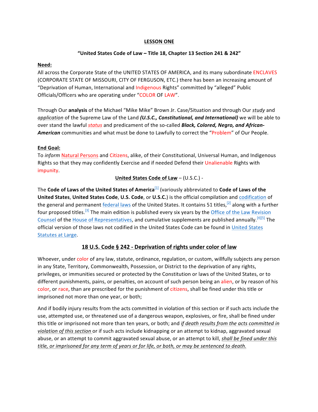 Deprivation of Rights Under Color of Law