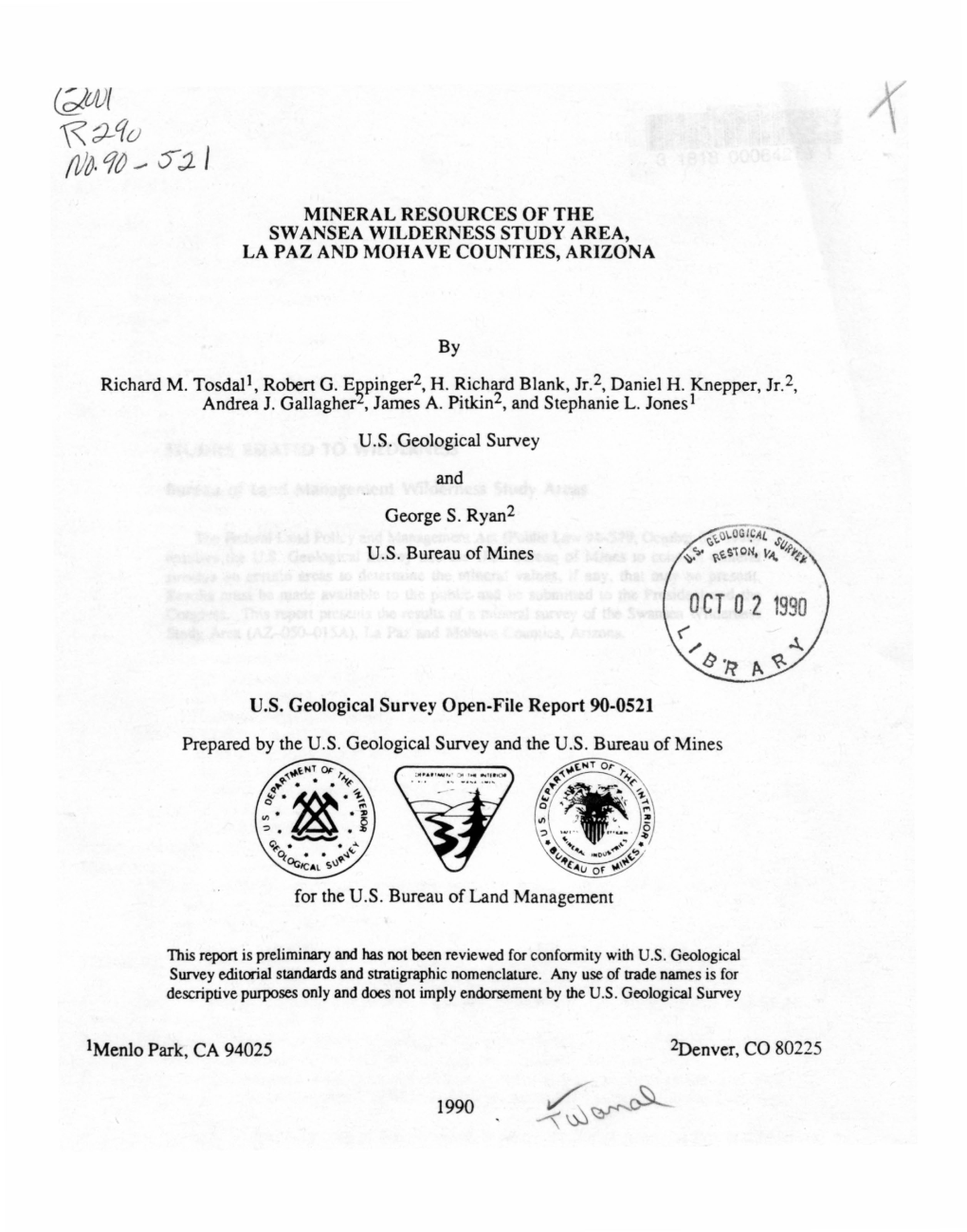 Mineral Resources of the Swansea Wilderness Study Area, La Paz and Mohave Counties, Arizona