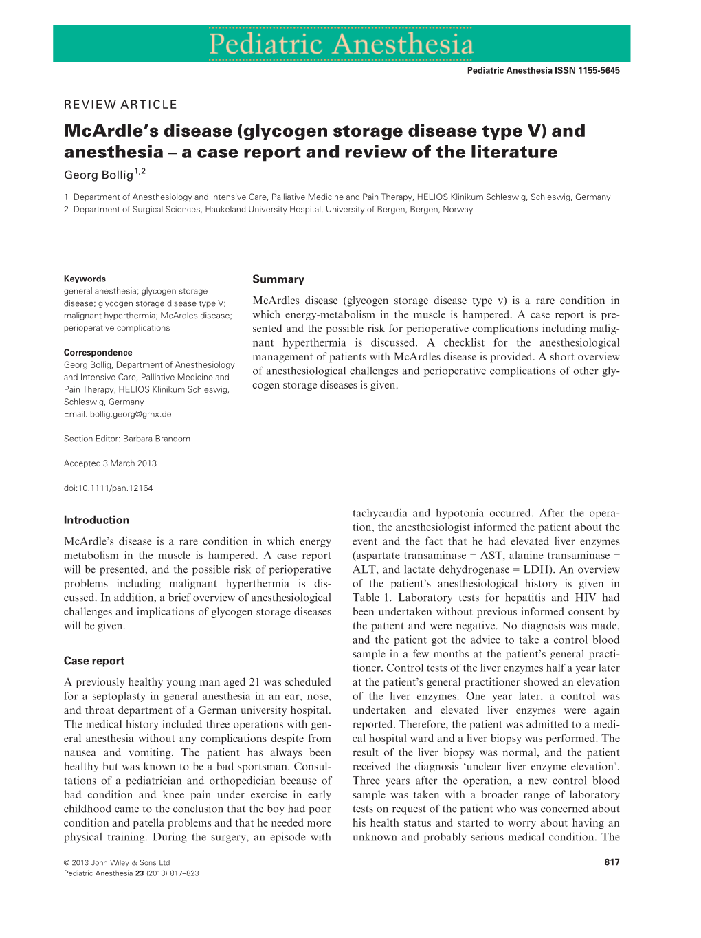 (Glycogen Storage Disease Type V) and Anesthesia a Case Report And