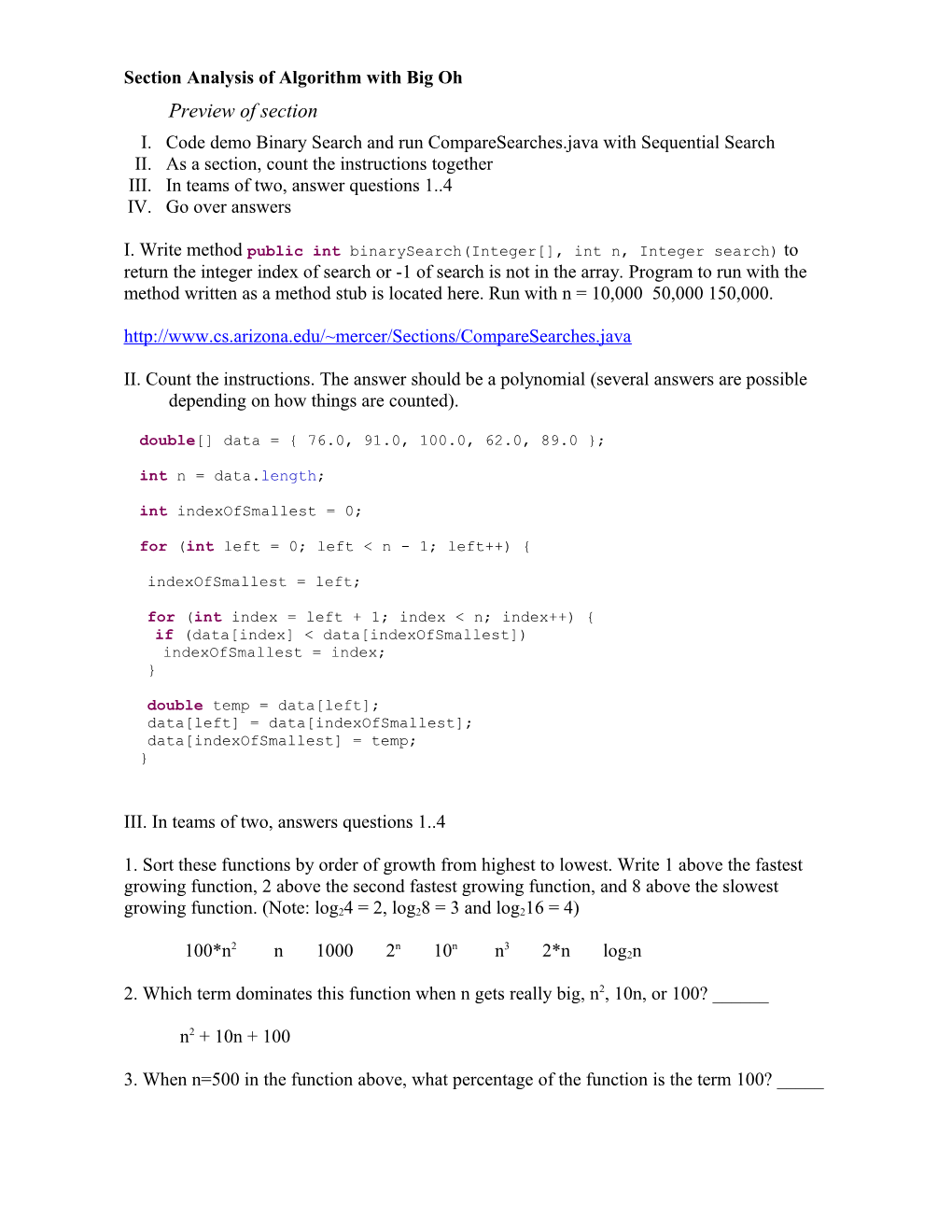 Section Analysis of Algorithm with Big Ohpreview of Section