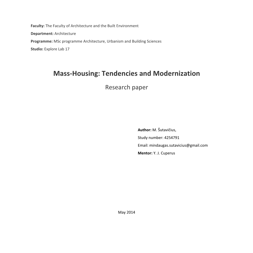 Mass-Housing: Tendencies and Modernization Research Paper