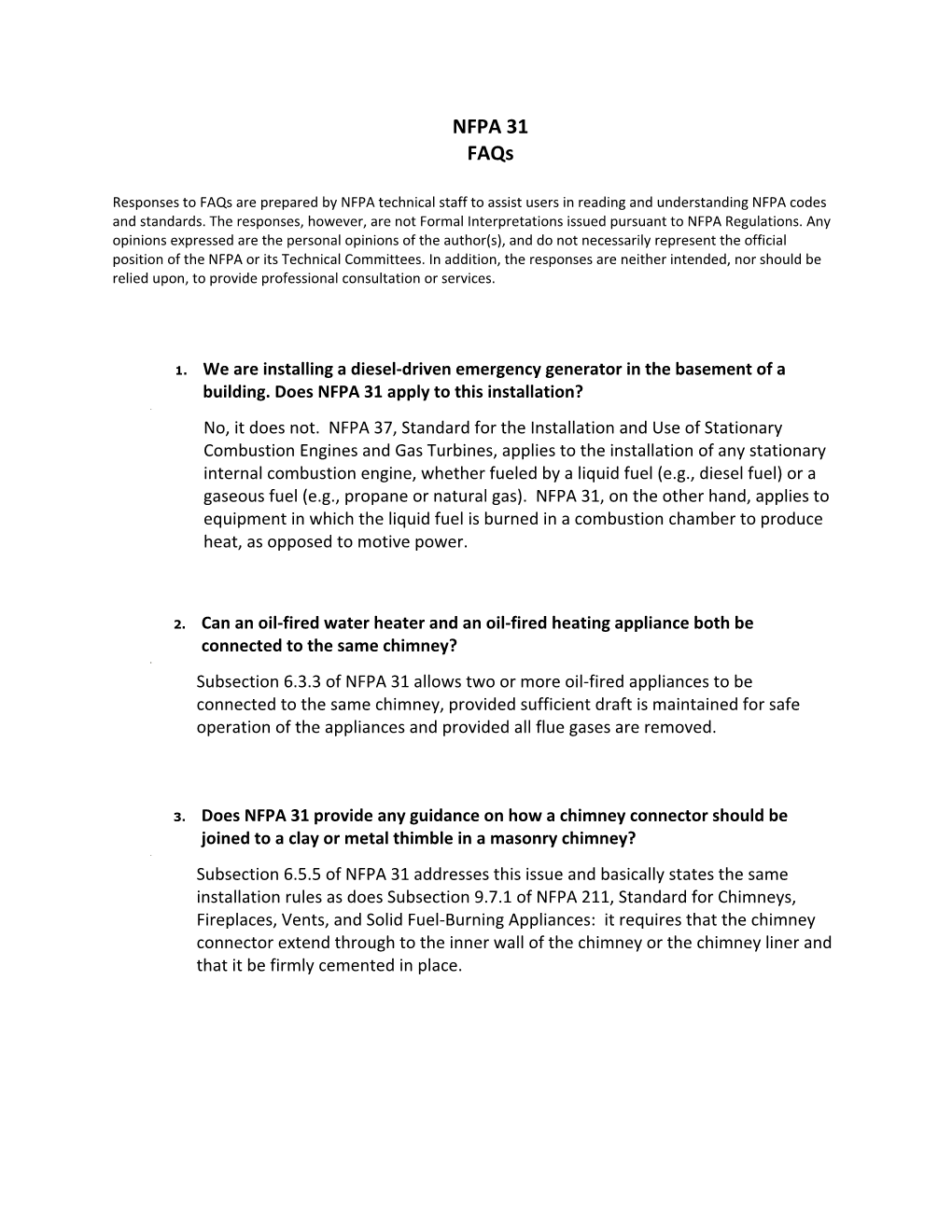 NFPA 31 Faqs