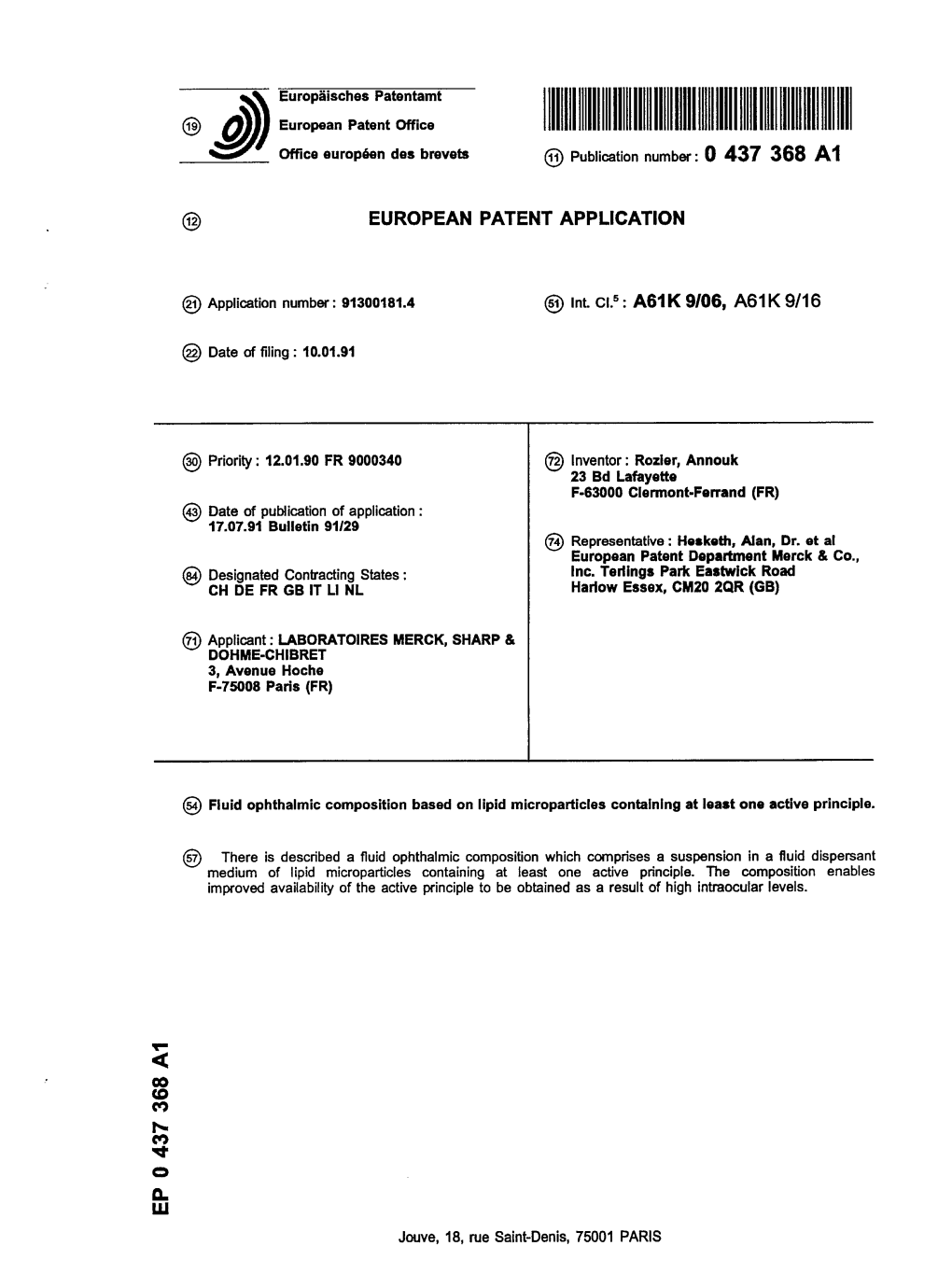 Fluid Ophthalmic Composition Based on Lipid Microparticles Containing at Least One Active Principle