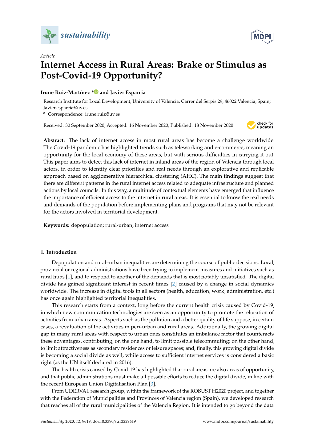 Internet Access in Rural Areas: Brake Or Stimulus As Post-Covid-19 Opportunity?