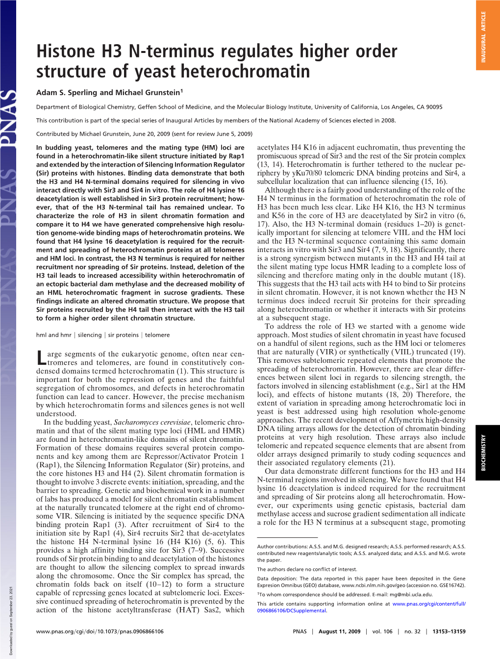 Histone H3 N-Terminus Regulates Higher Order Structure of Yeast