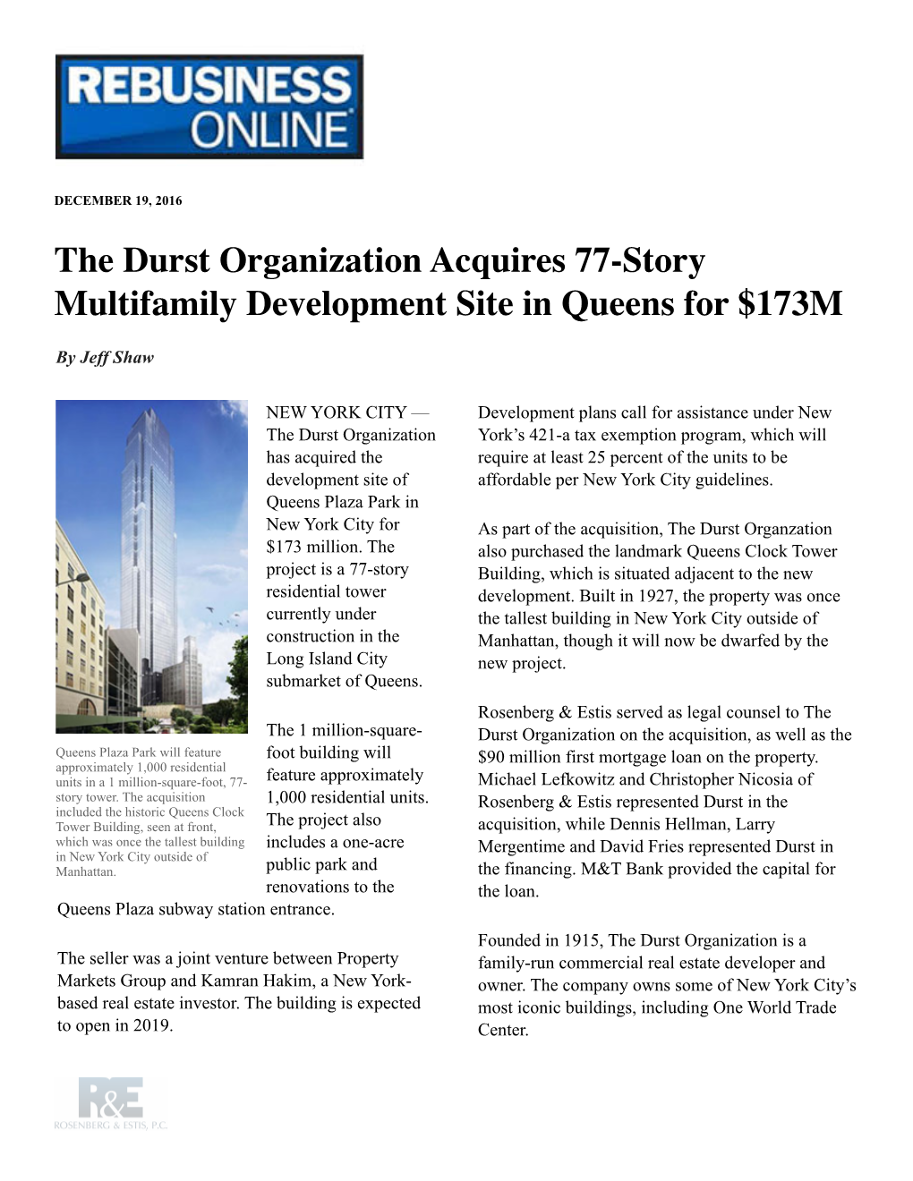 The Durst Organization Acquires 77-Story Multifamily Development Site in Queens for $173M