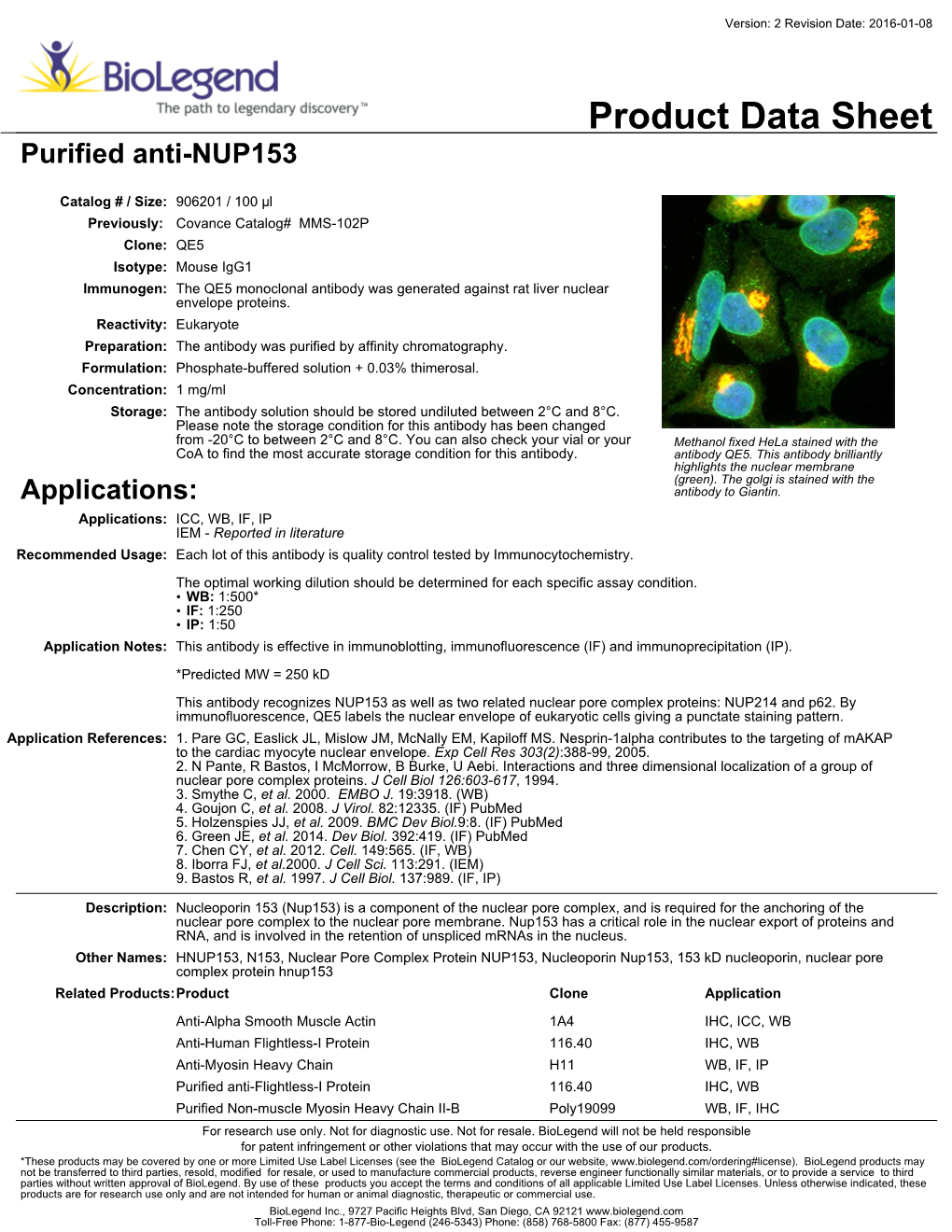 Product Data Sheet Purified Anti-NUP153