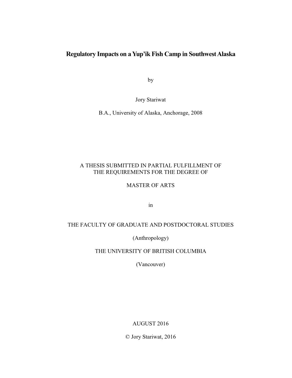 Regulatory Impacts on a Yup'ik Fish Camp in Southwest Alaska