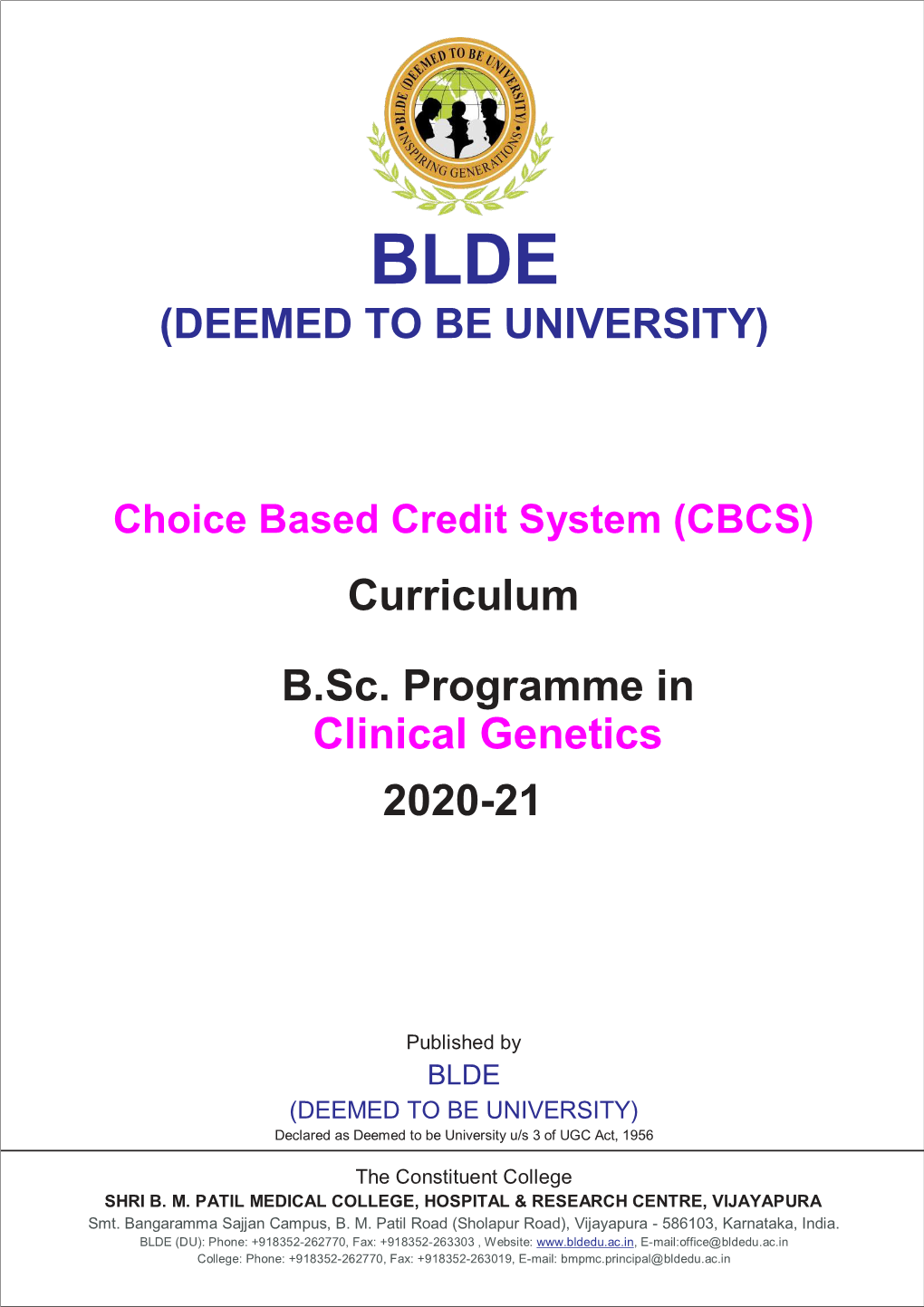 Curriculum B.Sc. Programme in Clinical Genetics 2020-21