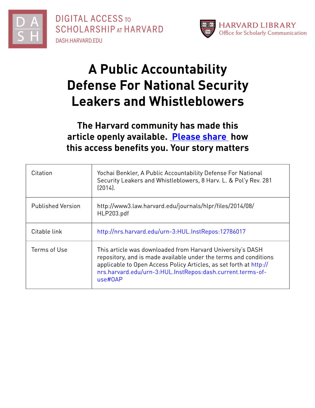 A Public Accountability Defense for National Security Leakers and Whistleblowers