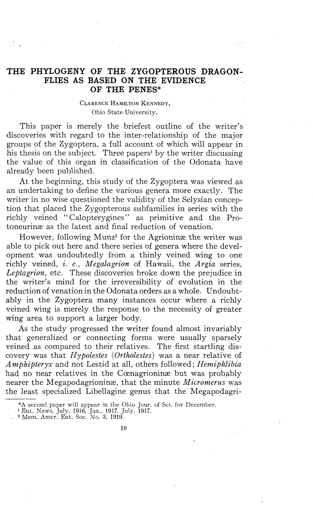 The Phylogeny of the Zygopterous Dragonflies As Based on The