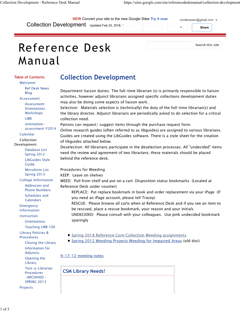 Collection Development - Reference Desk Manual