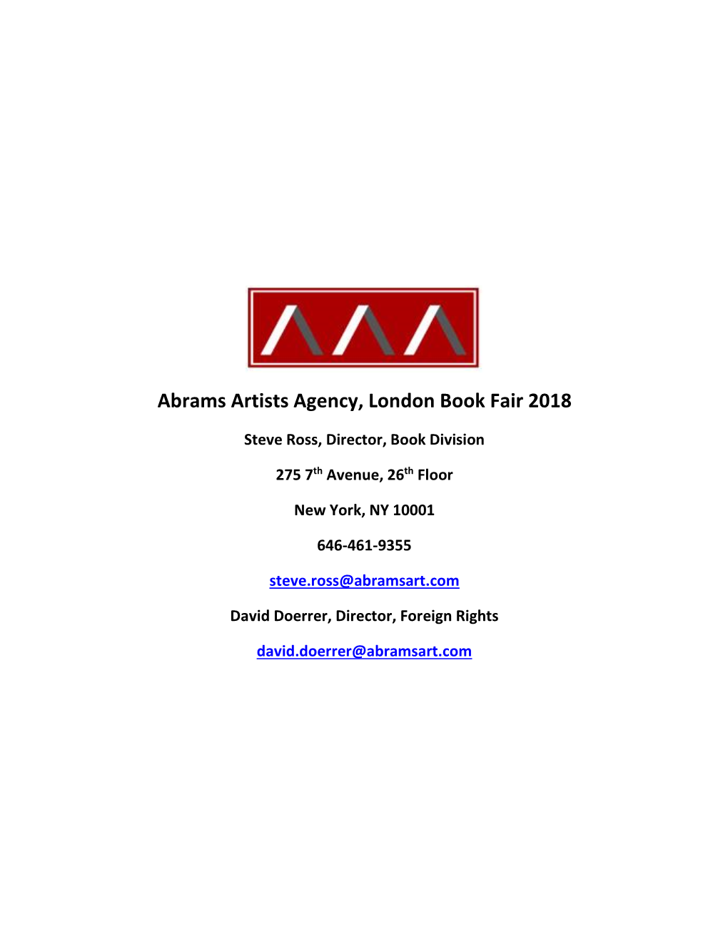 Abrams Artists Agency, London Book Fair 2018