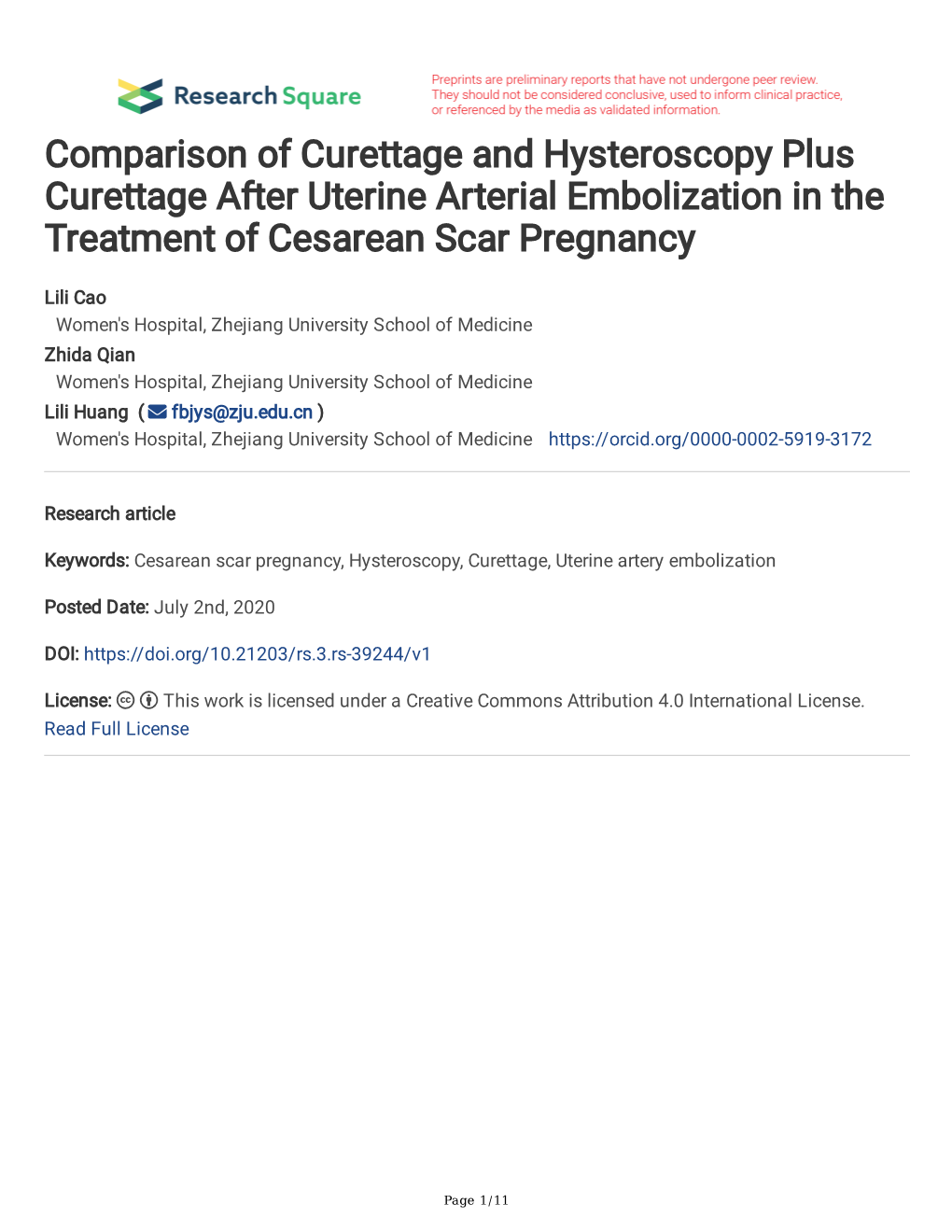 Comparison of Curettage and Hysteroscopy Plus Curettage After Uterine Arterial Embolization in the Treatment of Cesarean Scar Pregnancy