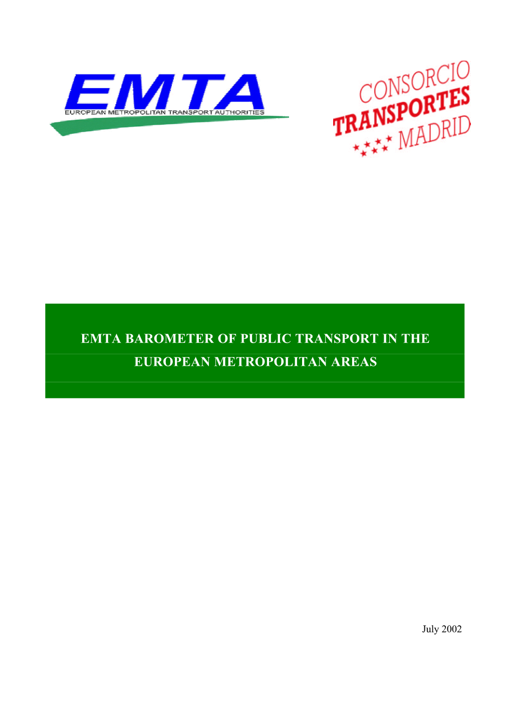 Emta Barometer of Public Transport in the European Metropolitan Areas