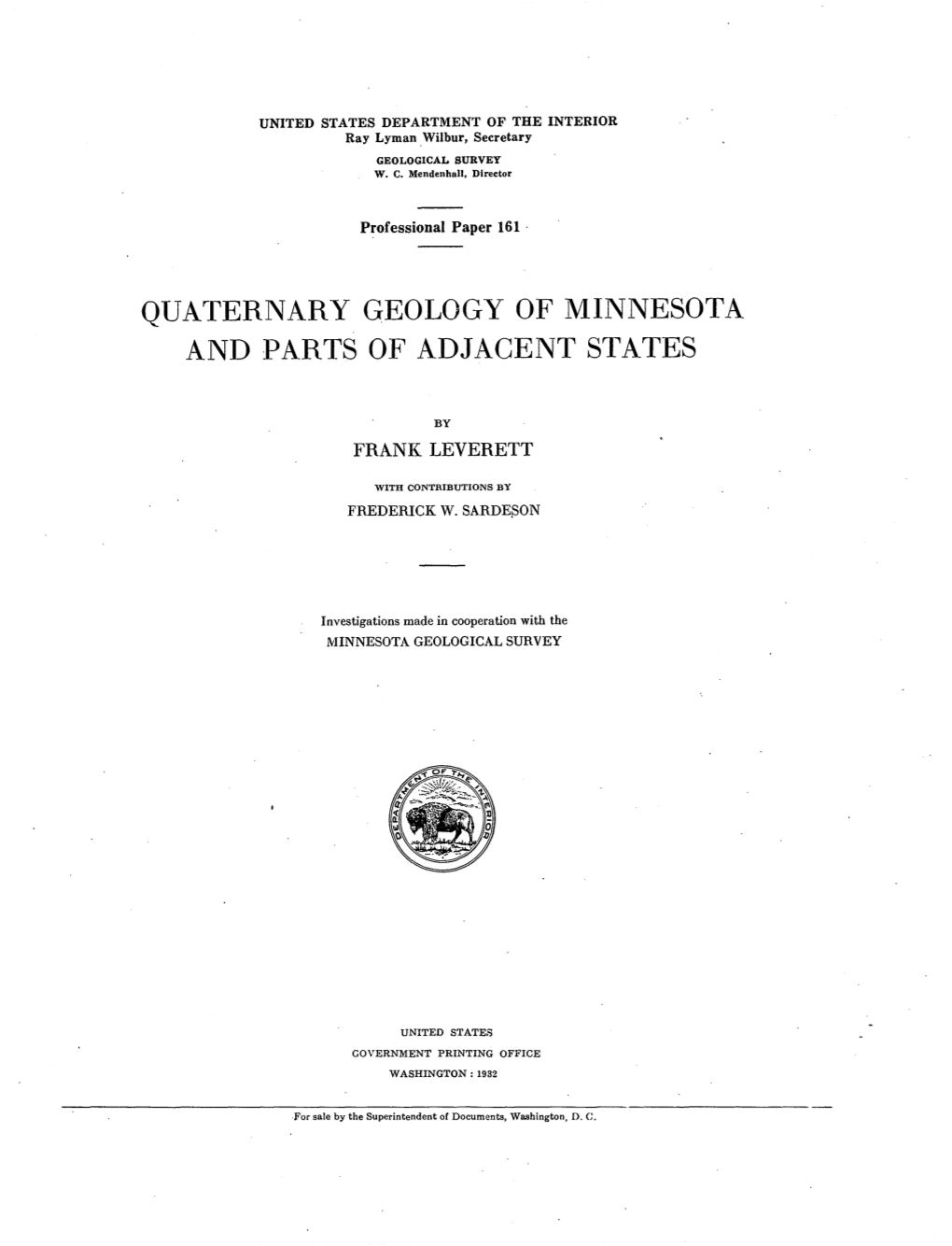 Quarrernary GEOLOGY of MINNESOTA and PARTS of ADJACENT STATES