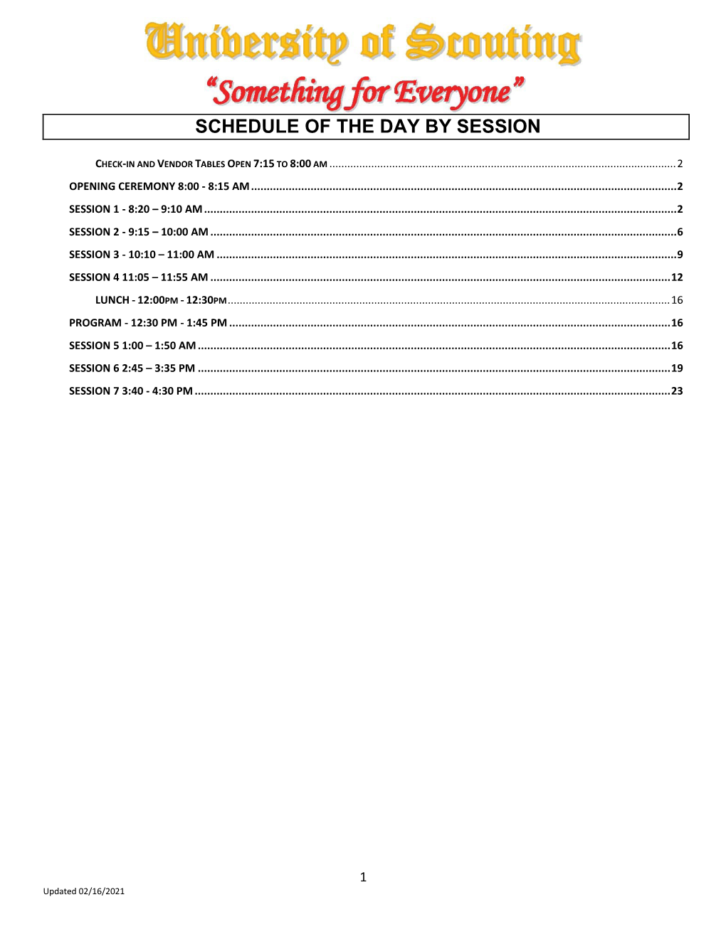 Schedule of the Day by Session