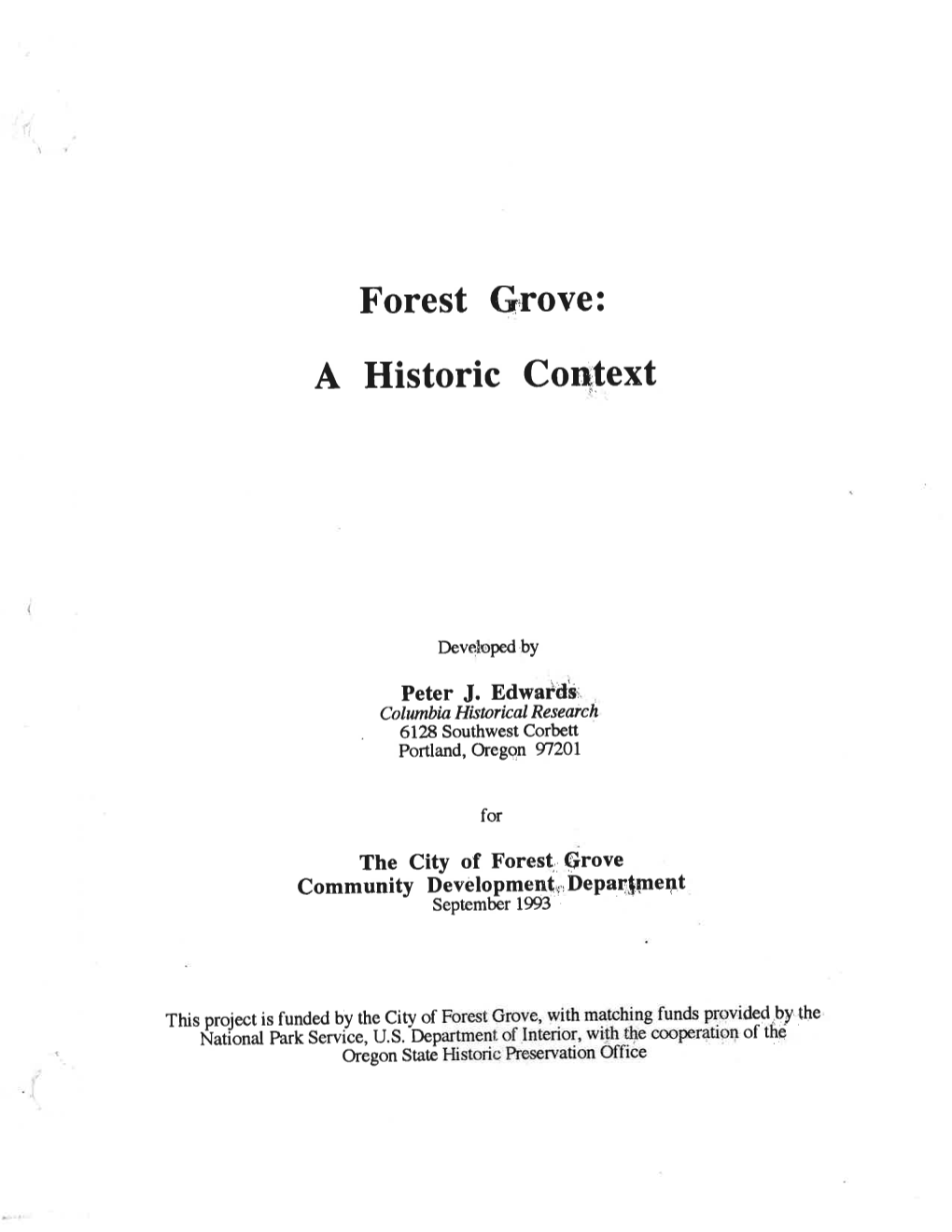 Forest Grove: a Historic Context