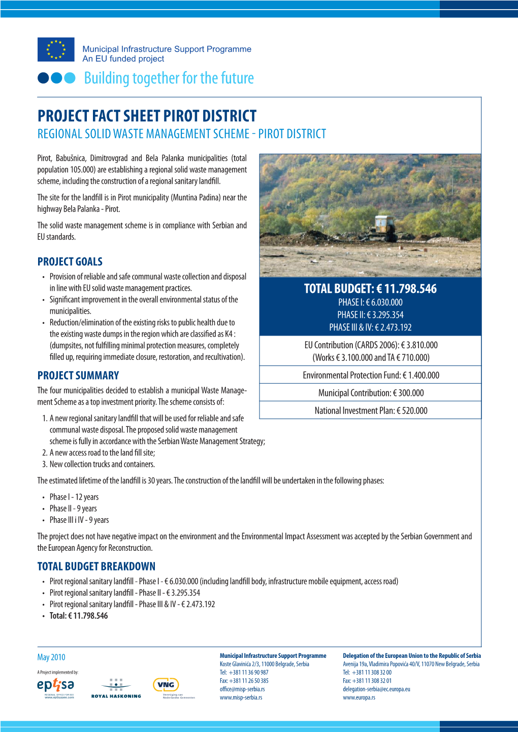 Project Fact Sheet Pirot District Regional Solid Waste Management Scheme - Pirot District