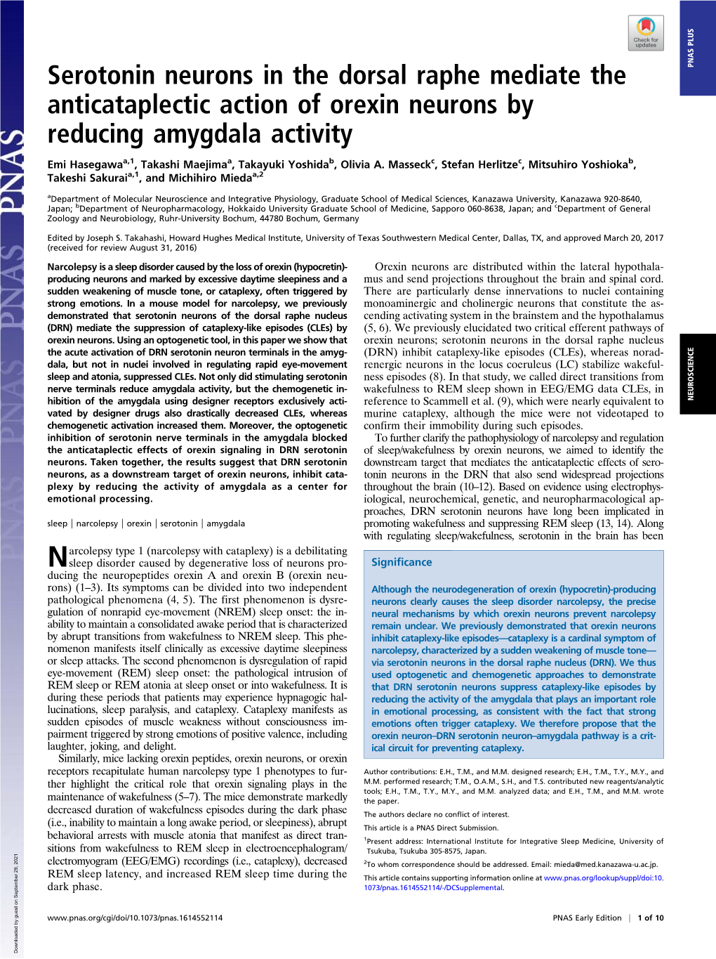 Serotonin Neurons in the Dorsal Raphe Mediate the Anticataplectic Action Of