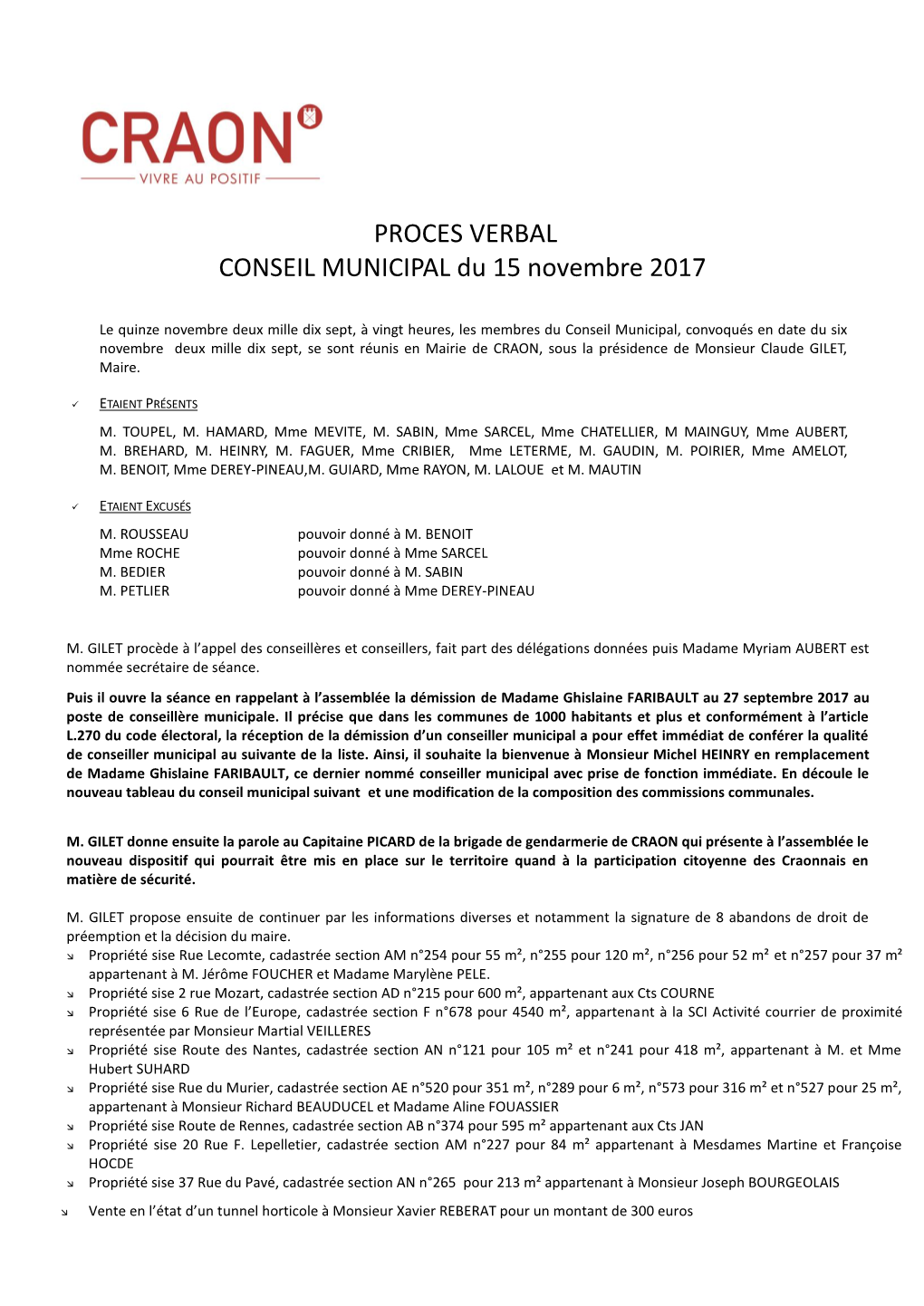 Conseil Municipal Du 15-11-17