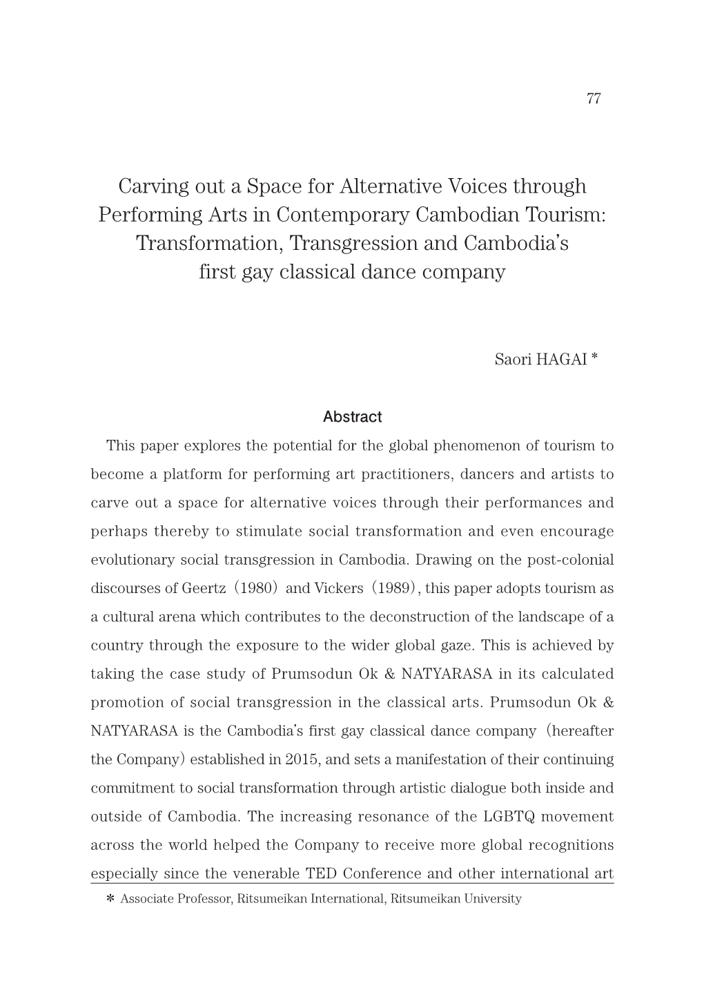 Carving out a Space for Alternative Voices Through Performing Arts in Contemporary Cambodian Tourism 77