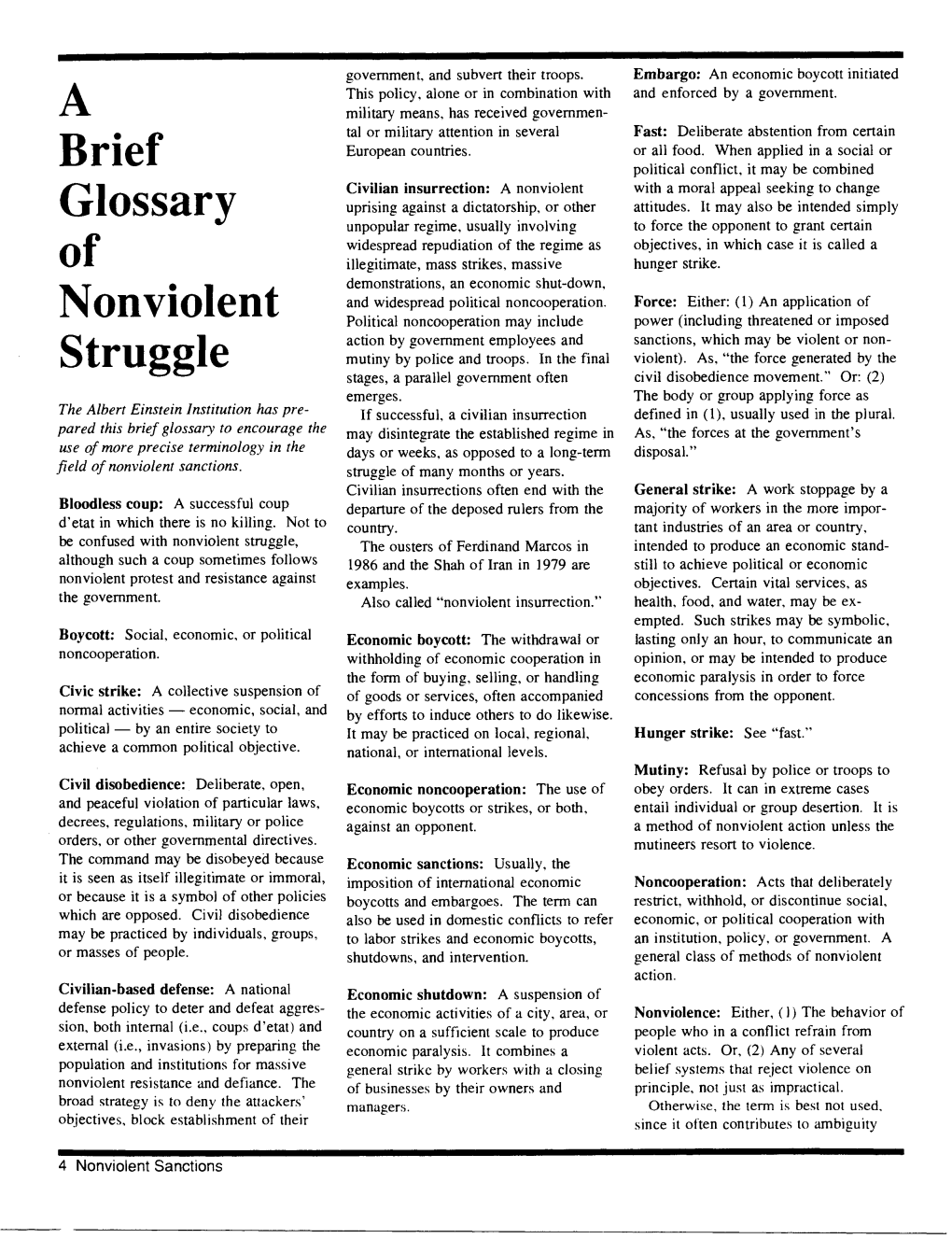 A Brief Glossary of Nonviolent Struggle