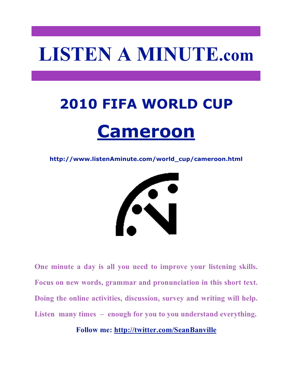 LISTEN a MINUTE.Com 2010 FIFA WORLD CUP Cameroon
