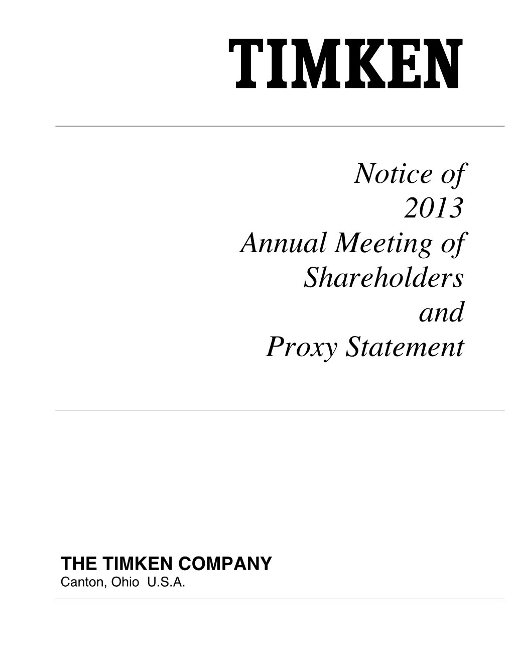 Notice of 2013 Annual Meeting of Shareholders and Proxy Statement