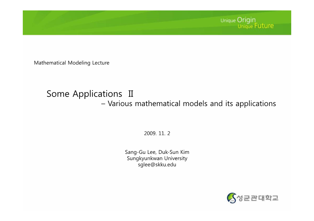 Some Applications II – Various Mathematical Models and Its Applications